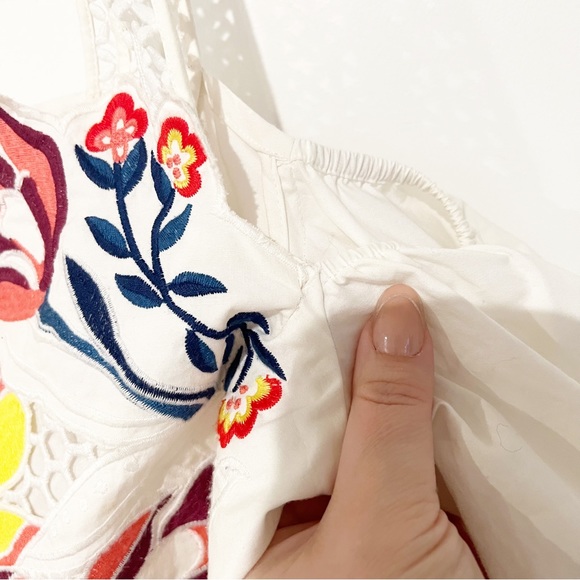Tanya Taylor Marja Embroidered Floral Cold Shoulder Cotton White Blouse Size 2 - Picture 8 of 8